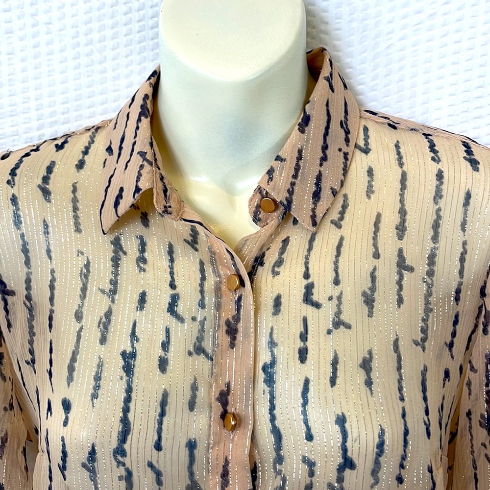 A New Day Semi-Sheer Button Down Shirt with Gold Metallic Threading